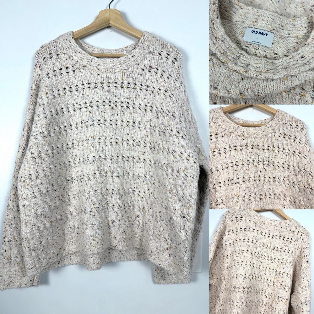 Old Navy‎ Cream Flecked Cable Knit Pullover Crew Neck Sweater Women's Size L